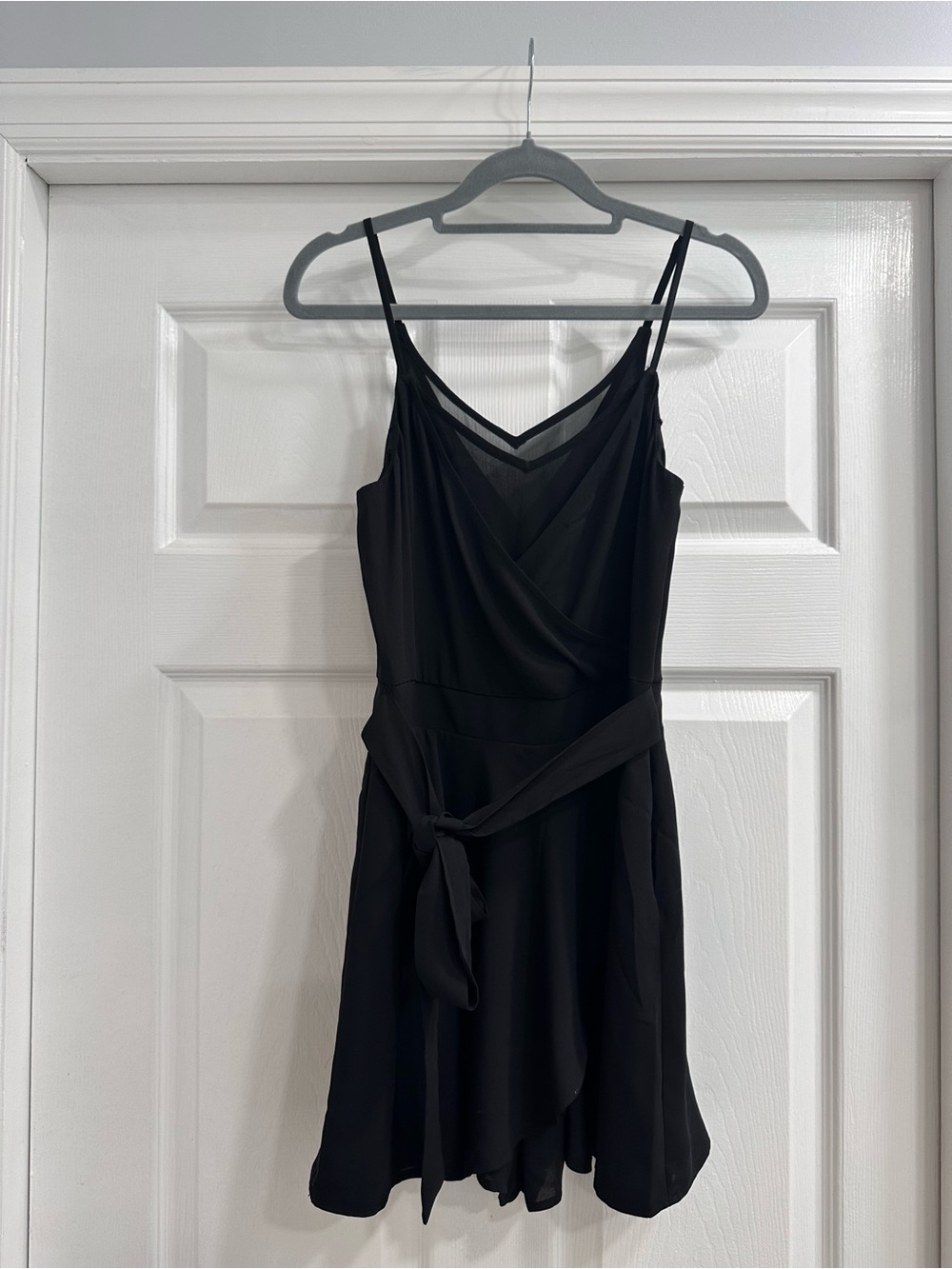 NWOT Never Worn Classic Black V-Neck Romper with Waist Tie